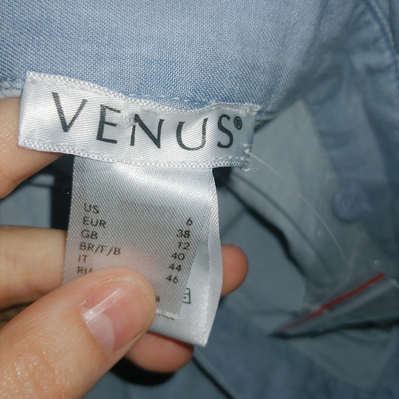 6 NWOT Venus Cotton Chambray Denim Button Down Tie Front Dress - Picture 3 of 4